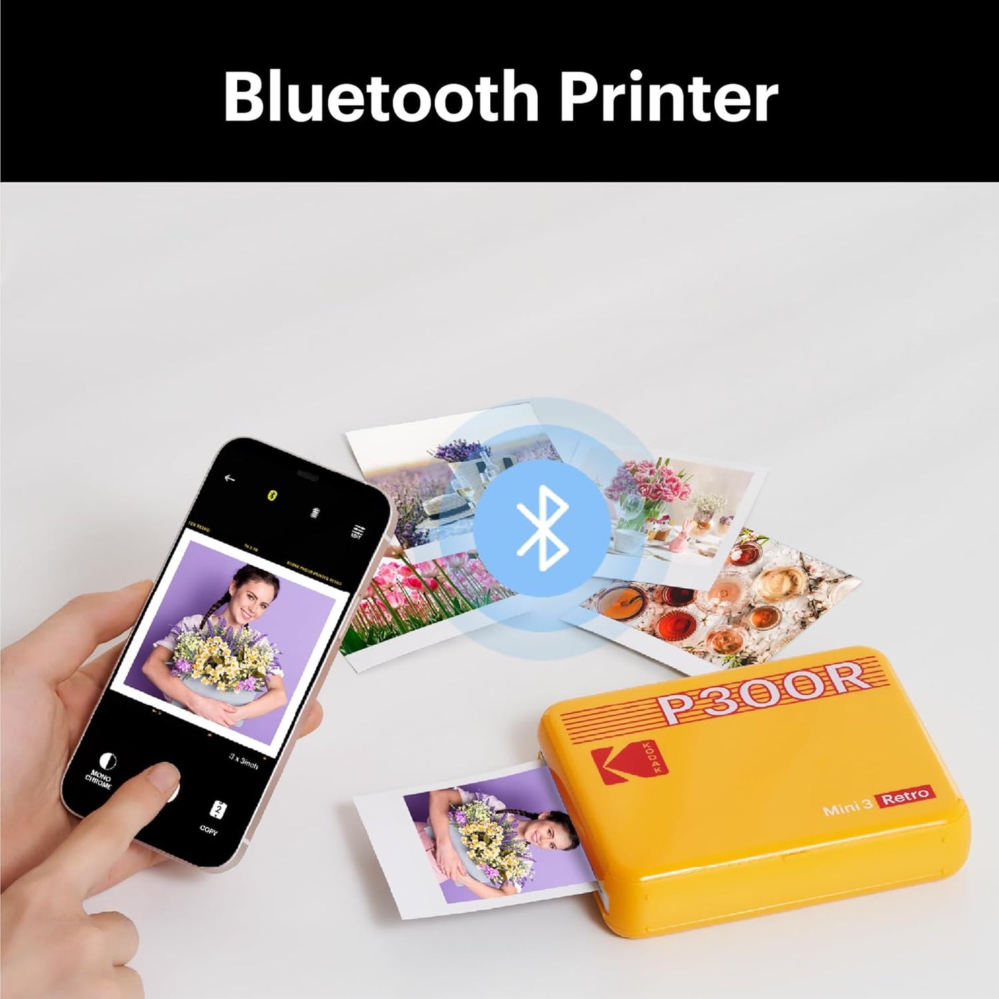 Mini 3 Retro 4PASS Portable Photo Printer (3X3 Inches) + 8 Sheets, Black