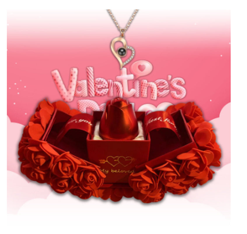 Valentines Day Gift Soap Rose Gift Box Crystal Pendant Necklace Eternal Flower Jewelry Box Set Wedding Birthday Gift for Girlfriend